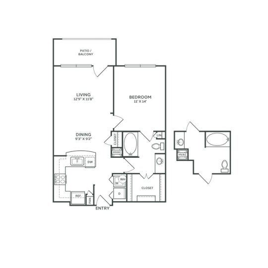 The Franklin at Samuels Ave Floor Plan 1 Bedroom 1 Bath 1 Bed 1 Bath 746 sqft