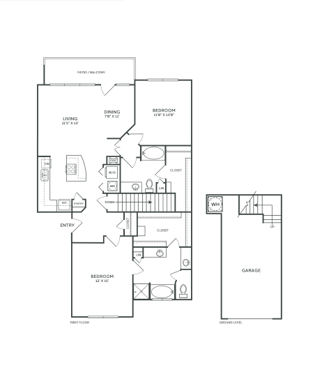 floor plan for the two bedroom apartment at The  Franklin at Samuels Ave